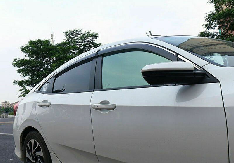 Fit 2016-2020 Honda Civic Clip-On Chrome Trim Vent Window Visors Rain Sun Wind Guards Shade Deflectors - 0