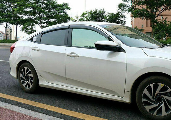 Fit 2016-2020 Honda Civic Clip-On Chrome Trim Vent Window Visors Rain Sun Wind Guards Shade Deflectors