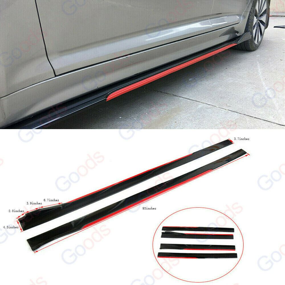 Fit Honda Side Skirts Extension Panel Splitters 94'' Body (Gloss Black with Red Trim) - 0