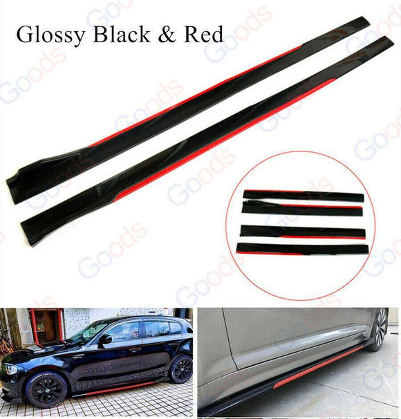 Fit Honda Side Skirts Extension Panel Splitters 94'' Body (Gloss Black with Red Trim)