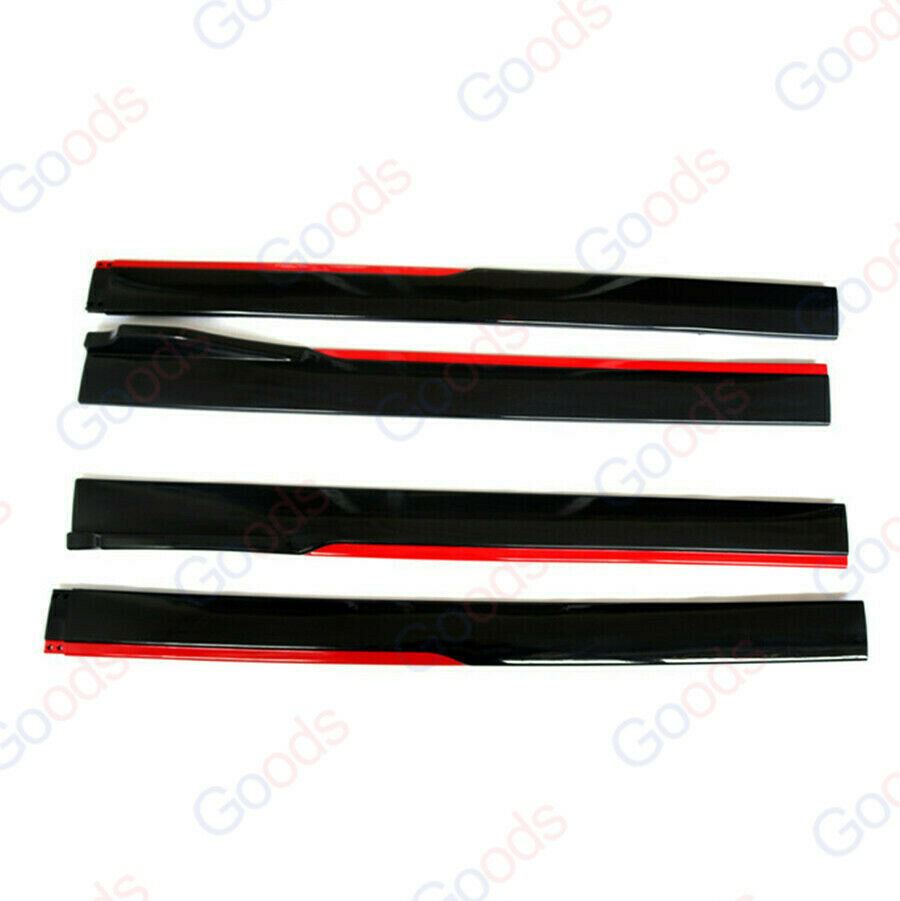 Fit Honda Side Skirts Extension Panel Splitters 94'' Body (Gloss Black with Red Trim)