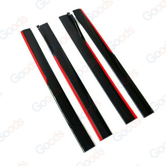 Fit Honda Side Skirts Extension Panel Splitters 94'' Body (Gloss Black with Red Trim)