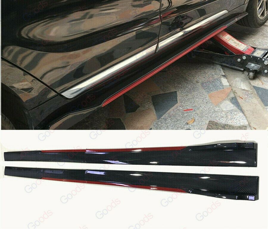 Fit Honda Side Skirts Extension Panel Splitters 94'' (Carbon Fiber Style with Red Trim)
