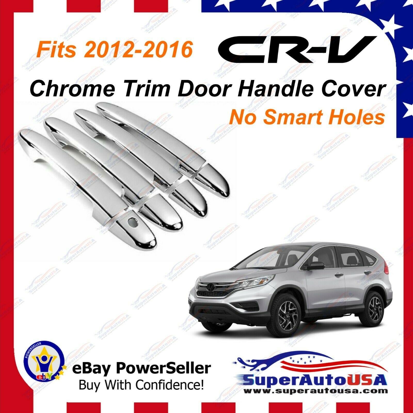 Fit 2012-2016 Honda CR-V Driver Passenger Side Door Handle Covers Trim (Mirror Chrome)
