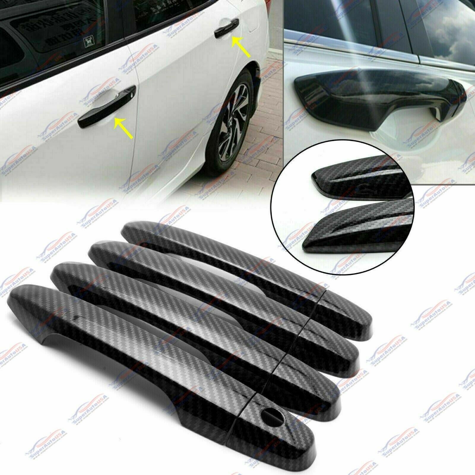 Fit 2012-2016 Honda CR-V CRV Driver Passenger Side Door Handle Covers Trim (Carbon Fiber Print, Smart Holes)