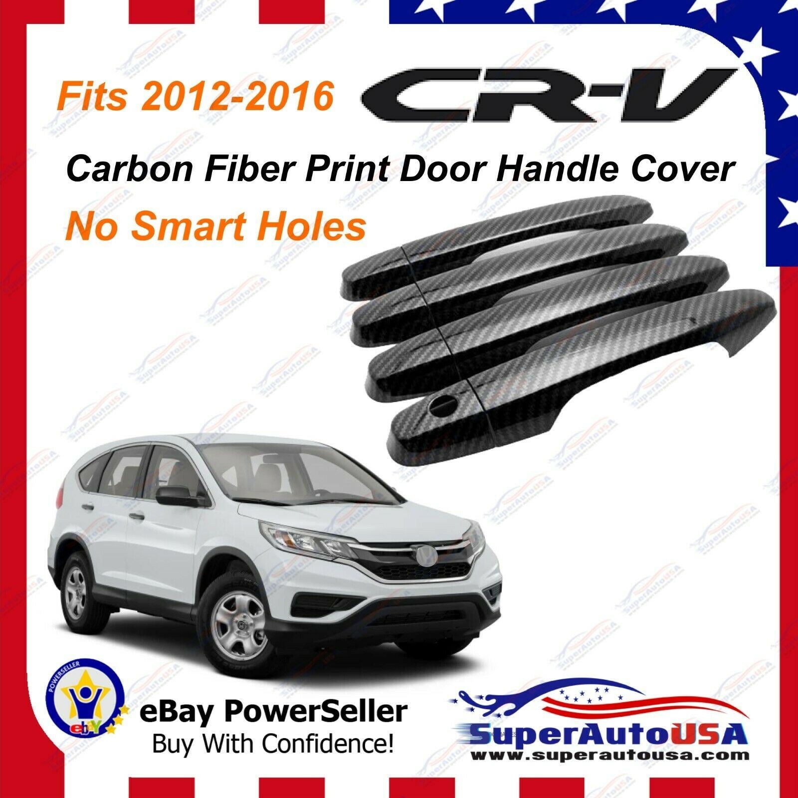 Fit 2012-2016 Honda CR-V CRV Driver Passenger Side Door Handle Covers Trim (Carbon Fiber Print) - 0