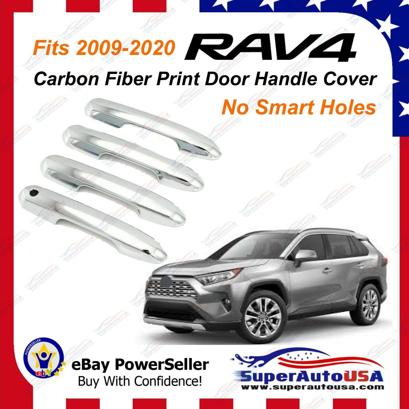 Ajuste 2019-2020 Toyota RAV4 Driver Side Door Handle Covers Trim (Mirror Chrome) - 0