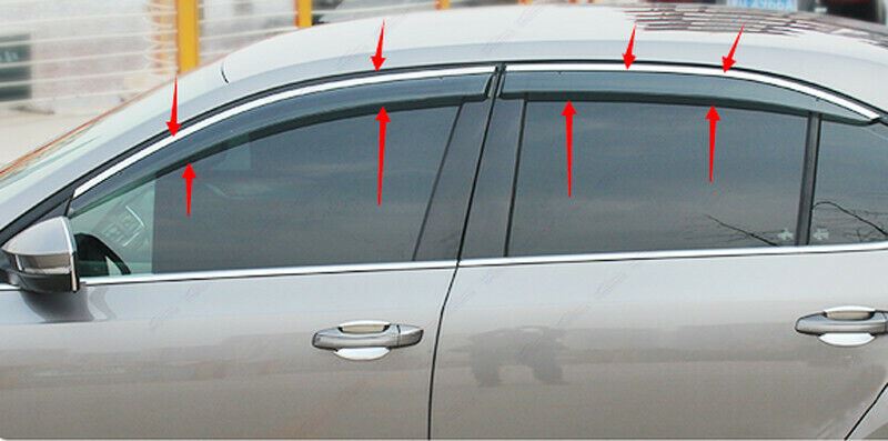 Fit 2017-2021 Honda CRV Clip-On Chrome Trim Vent Window Visors Rain Sun Wind Guards Shade Deflectors