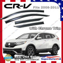 Fit 2008-2011 Honda CRV Clip-On Chrome Trim Vent Window Visors Rain Sun Wind Guards Shade Deflectors-7