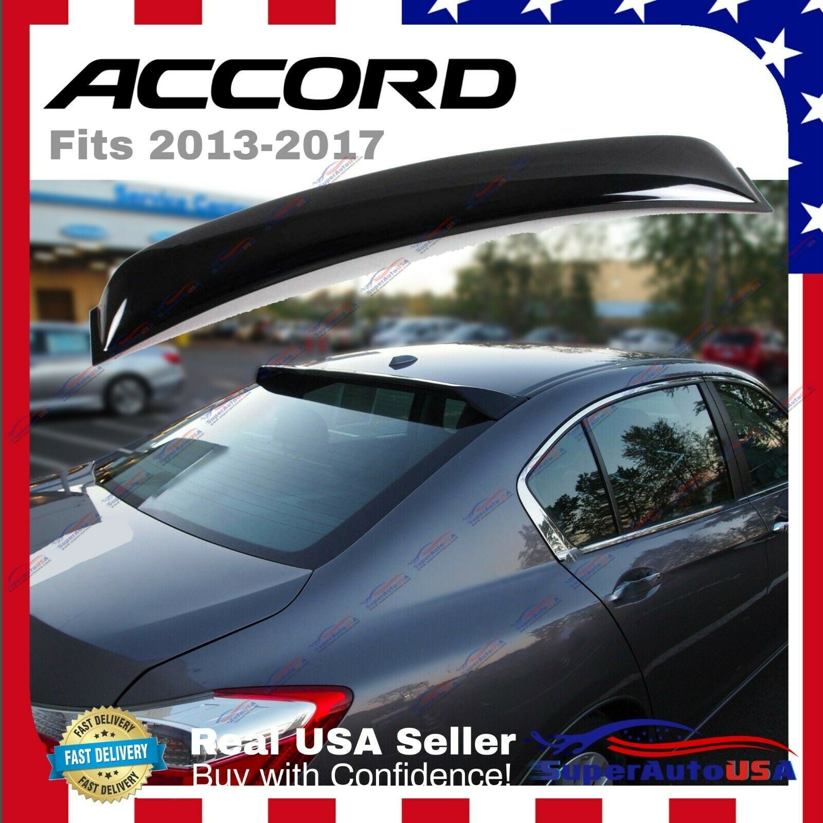 Fit 2013-2017 Honda Accord Sedan Rear Roof Window Spoiler Deflector - 0