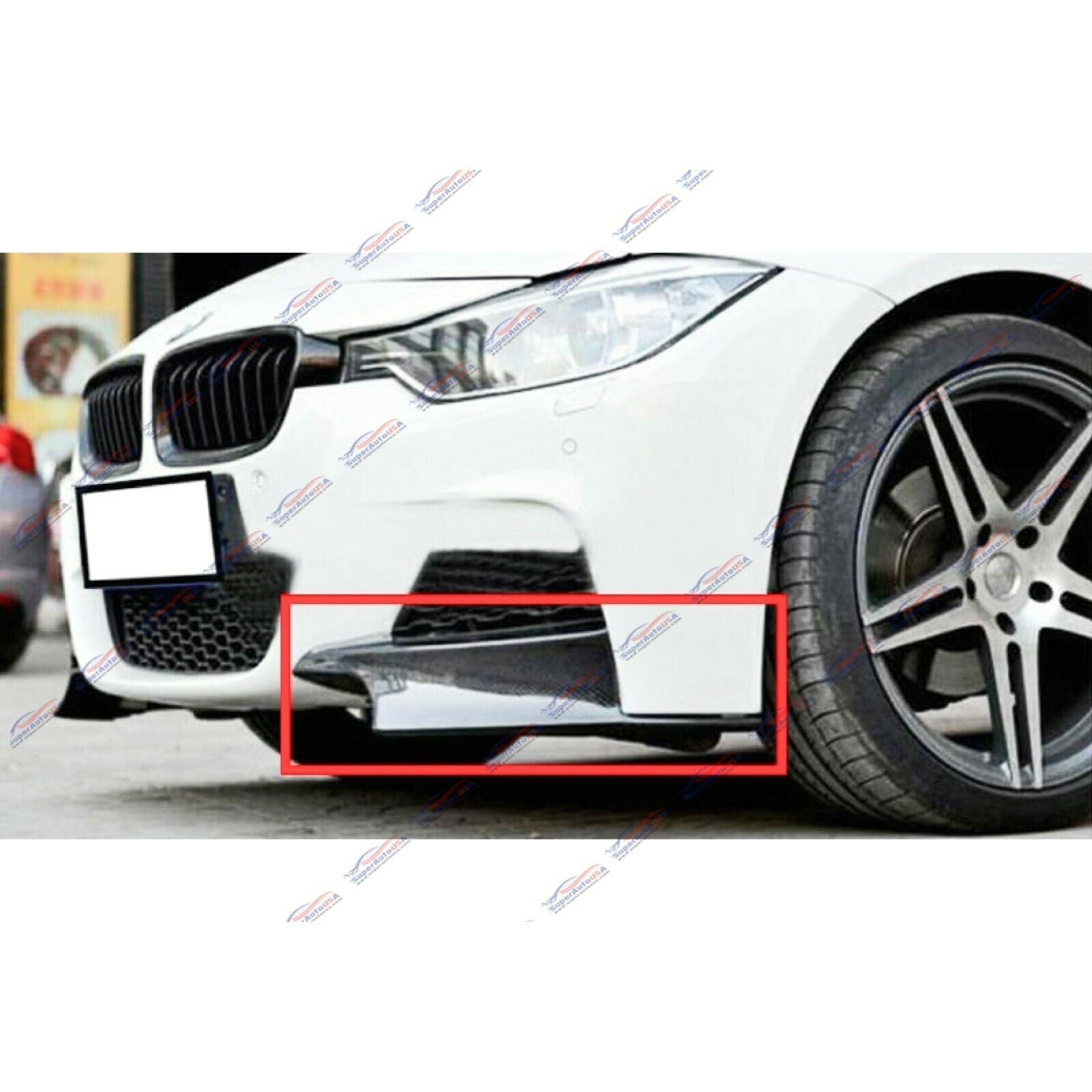 Compatible con divisores de esquina de labios delanteros BMW Serie 3 F30 M-Sport 2012-2018 (impresión de fibra de carbono). - 0
