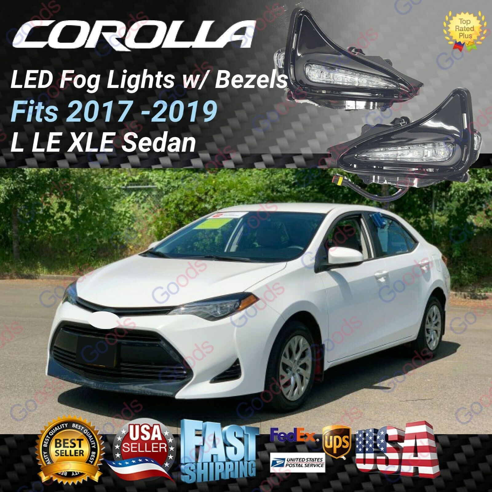 Fit 2017-2019 Toyota Corolla L LE XLE DRL Accent Front Fog Light LED Driving Lamp & Bezel