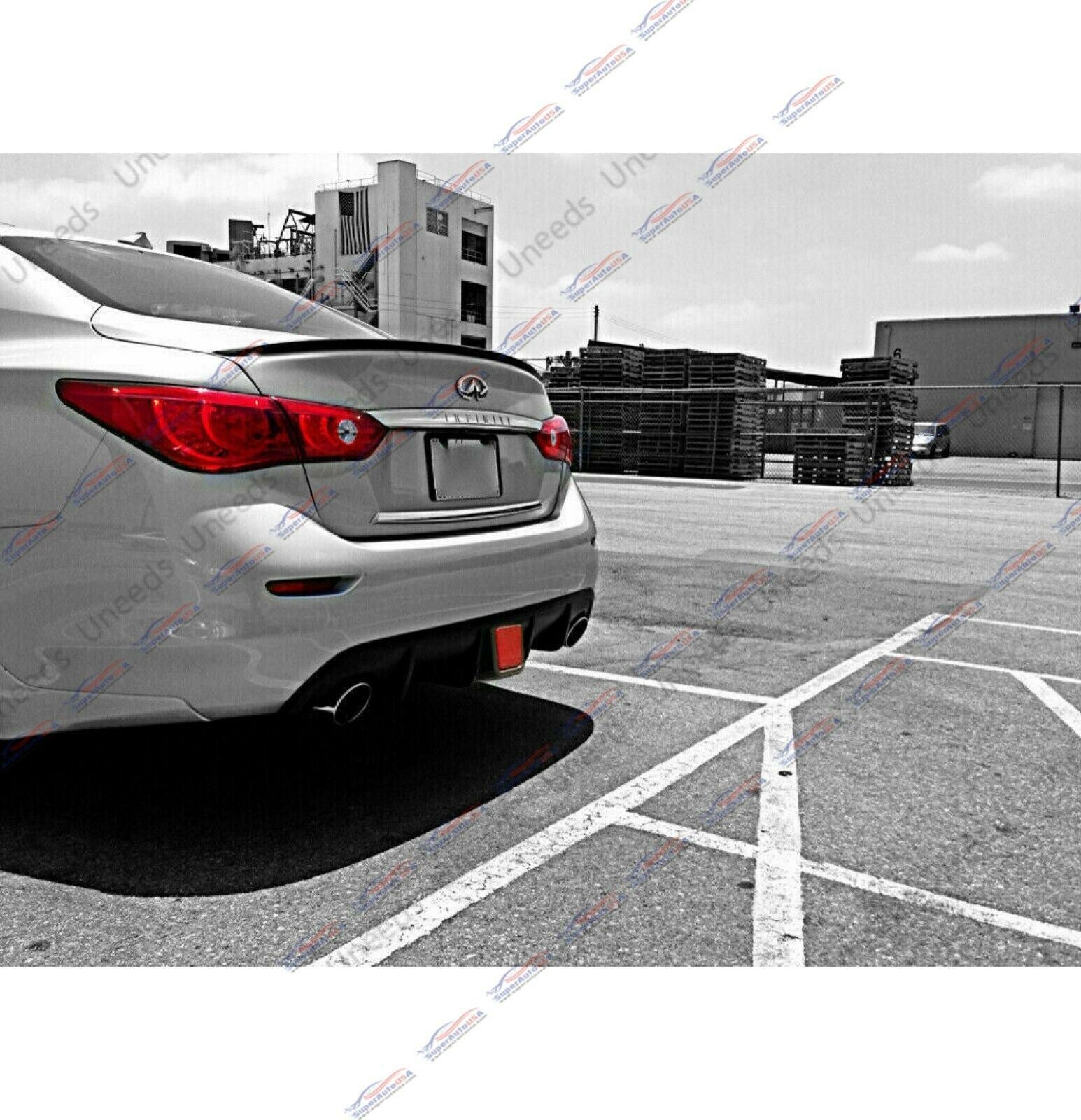 Fits 2014-2017 Infiniti Q50 Rear Spoiler Lower Diffuser with LED Light (Unpainted / Matte Black)