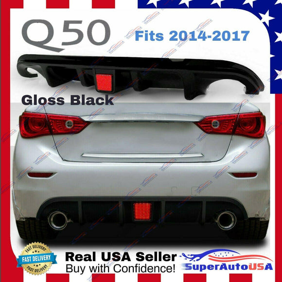 Fits 2014-2017 Infiniti Q50 Rear Spoiler Lower Diffuser with LED Light (Gloss Black)