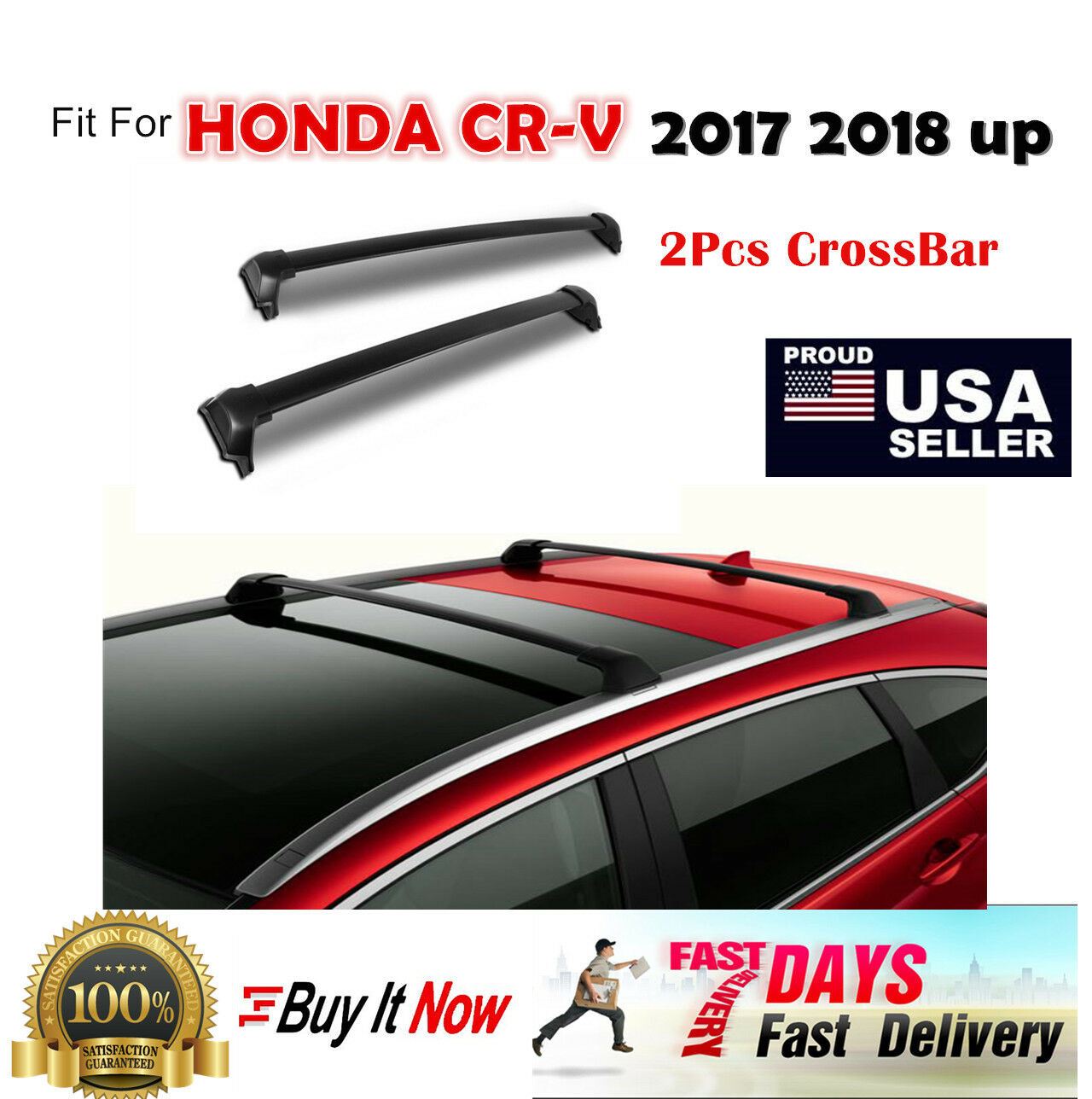 Fit 2017-2019 Honda CRV Black Roof Top Cross Bars Crossbars Rack Luggage Carrier