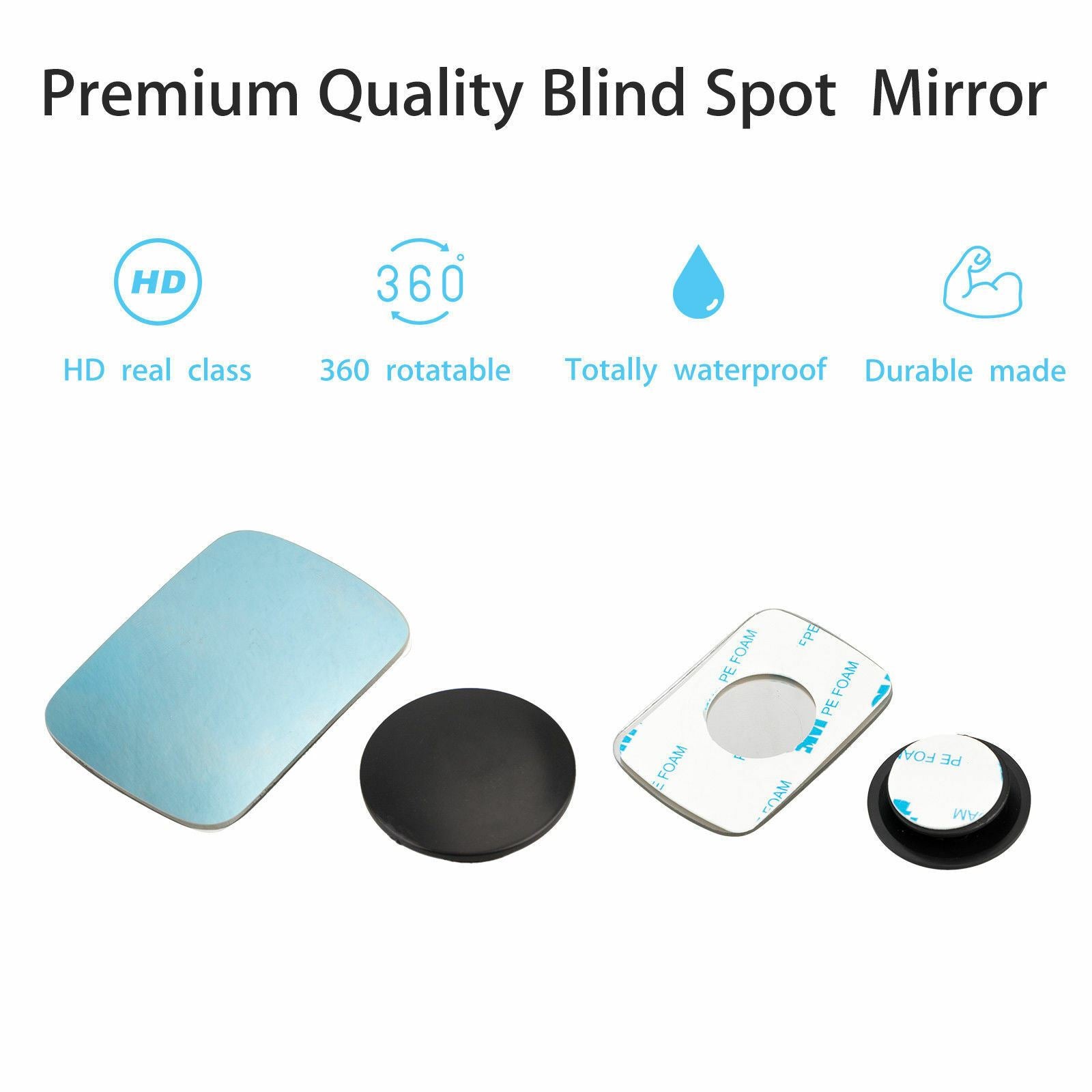 Universal 2PCS Blue Blind Spot Mirror Wide Angle Rear View Car Side Mirror Self Adhesive