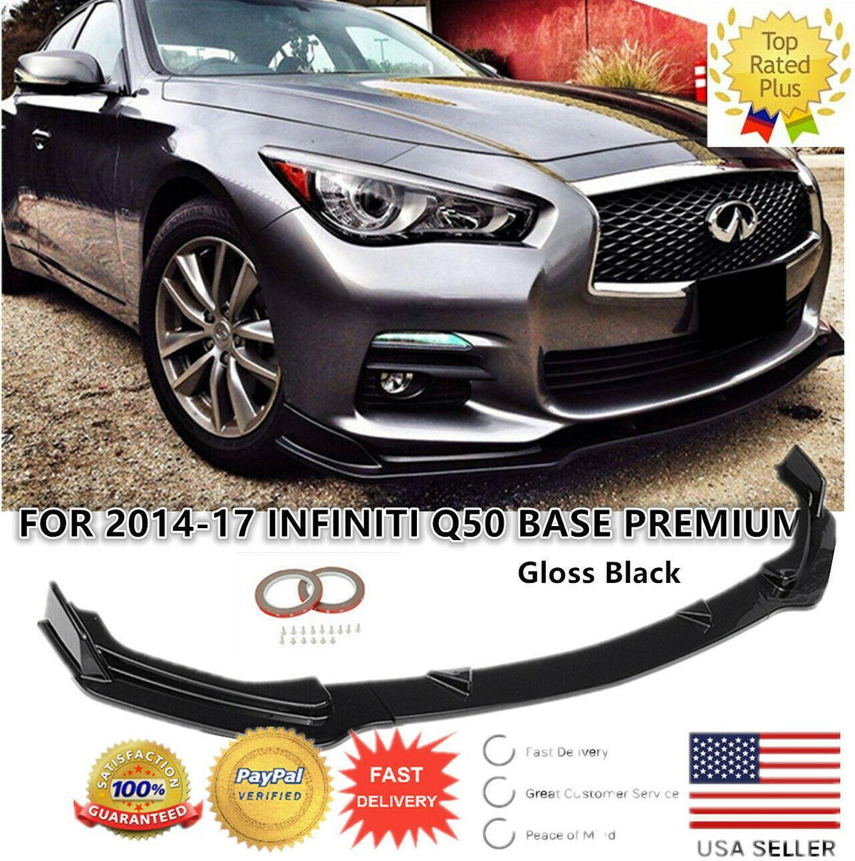 Q50 Front Fit 2014-2017 Infiniti Q50 Base Premium Front Bumper Lip Spoiler Split ...
