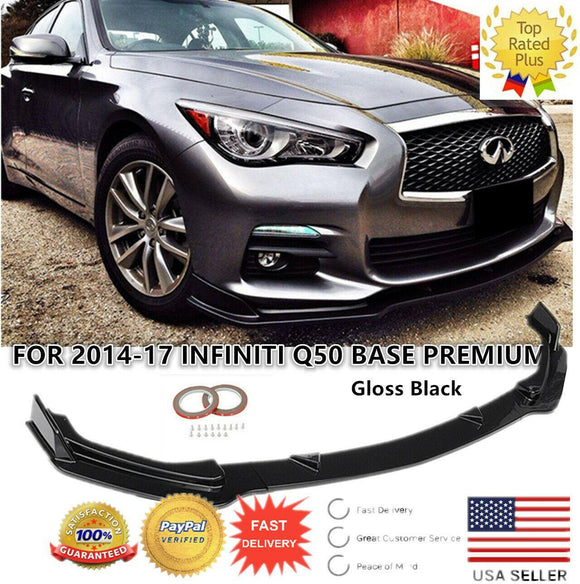 Se adapta al parachoques delantero y alerón divisor premium Infiniti Q50 Base 2014-2017 (negro brillante) 