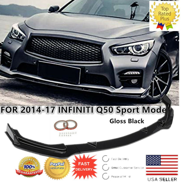 Fits 2014-2017 Infiniti Q50 sport Front Bumper Lip Spoiler (Glossy Black)