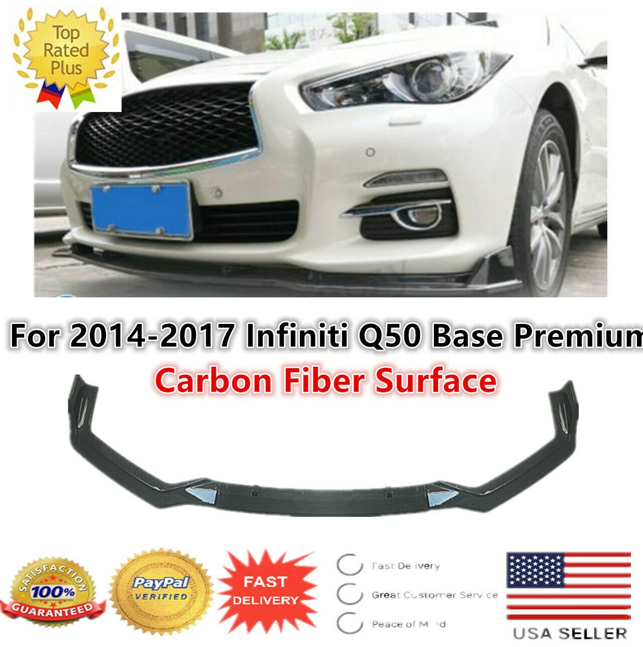 Se adapta a 2014-2017 Infiniti Q50 Base Premium Alerón de parachoques delantero (impresión de fibra de carbono)