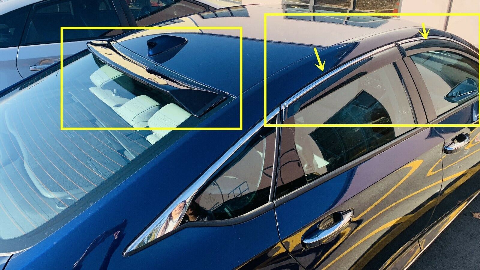 Fit 2018-2020 Honda Accord Chrome Trim Window Visors  & Rear Roof Spoiler-5