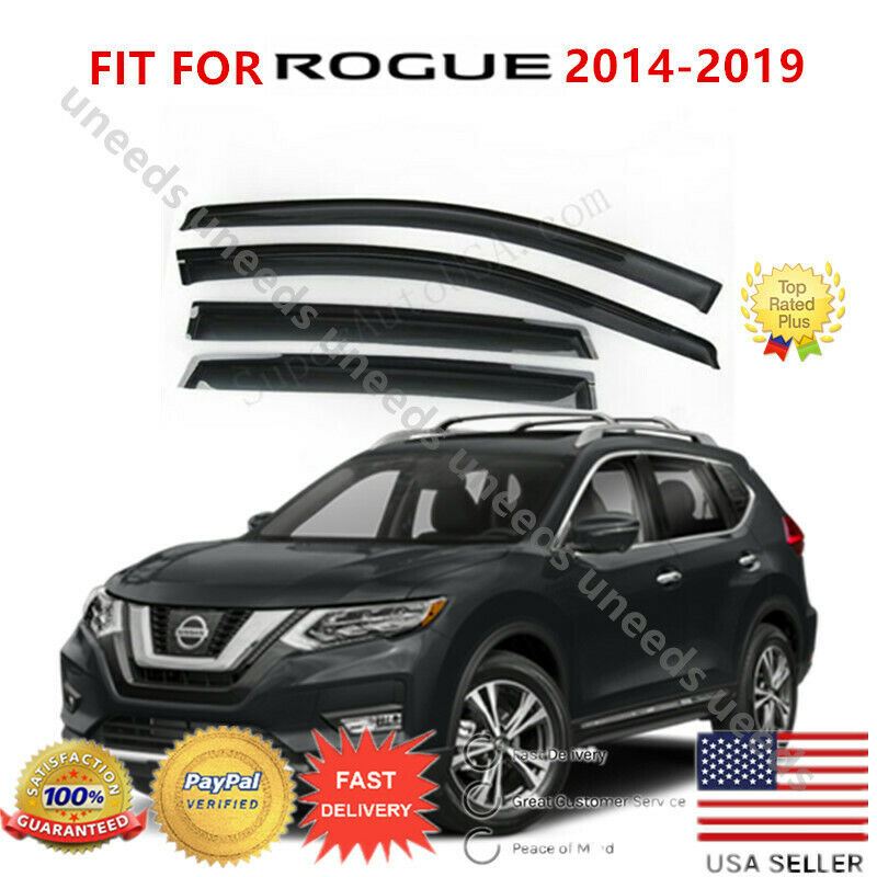 Fit 2014-2019 Nissan Rogue Out-Channel Vent Window Visors Rain Sun Wind Guards Shade Deflectors