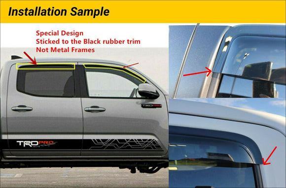 Fit 2016-2021 Toyota Tacoma Double Cab Out-Channel Vent Window Visors Rain Sun Wind Guards Shade Deflectors