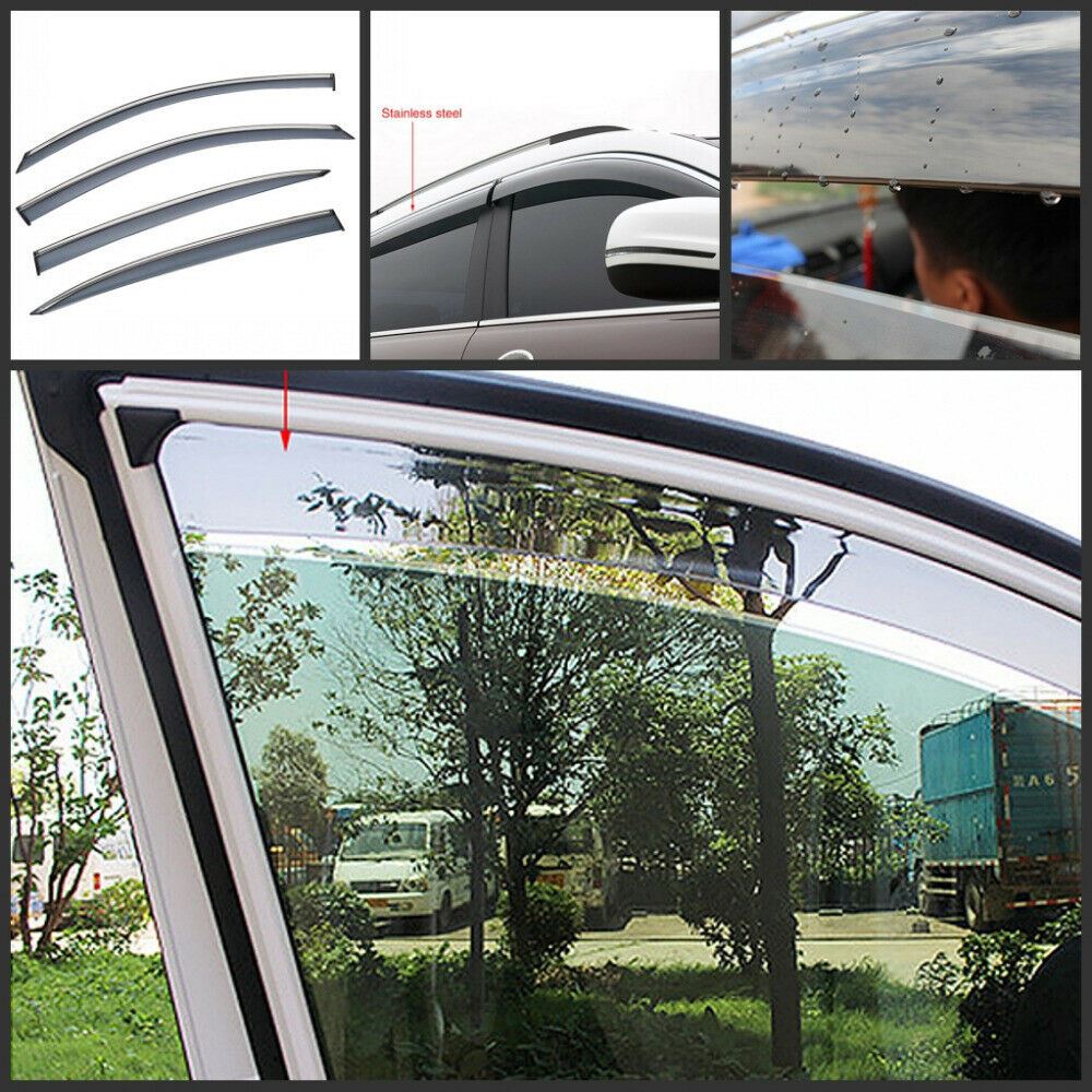 Fit 2011-2021 Dodge Charger Clip-On Chrome Trim Vent Window Visors Rain Sun Wind Guards Shade Deflectors