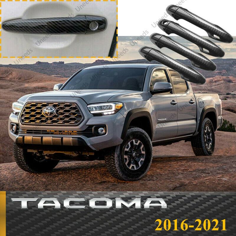 Compatible con cubiertas de manija de puerta Toyota Tacoma 2016-2021 (impresión de fibra de carbono, agujeros inteligentes)-1