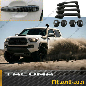 Cubiertas para manijas de puertas compatibles con Toyota Tacoma 2016-2021 (impresión de fibra de carbono) 