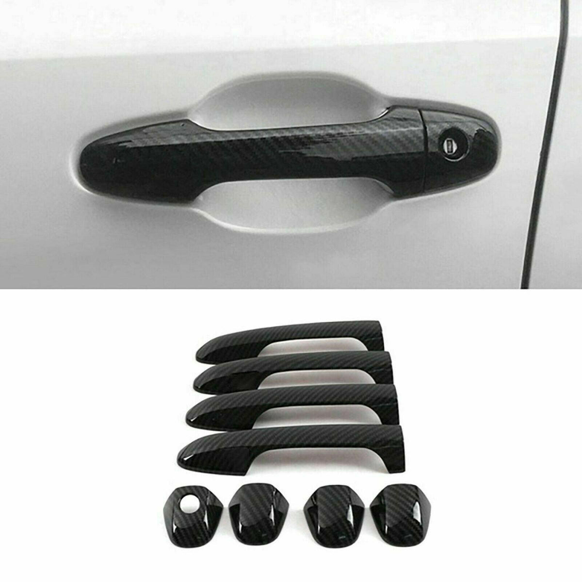 Glossy Carbon Fiber Style Side Door Handle Covers For 2016-2023 Toyota Tacoma | Smart Key Compatible