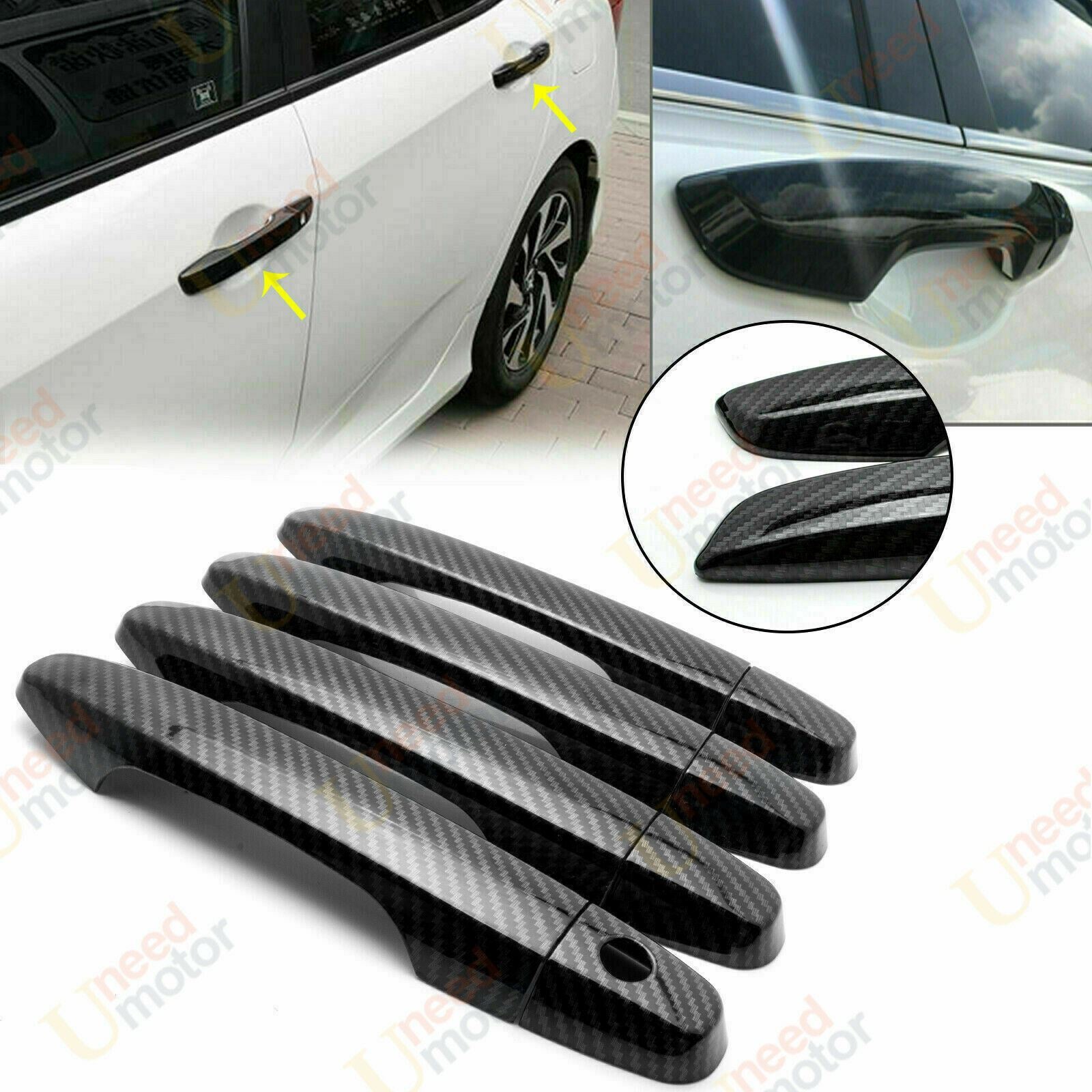 Compatible con la cubierta de la manija de la puerta lateral Honda CR-V 2012-2016 (impresión de fibra de carbono, agujeros inteligentes)