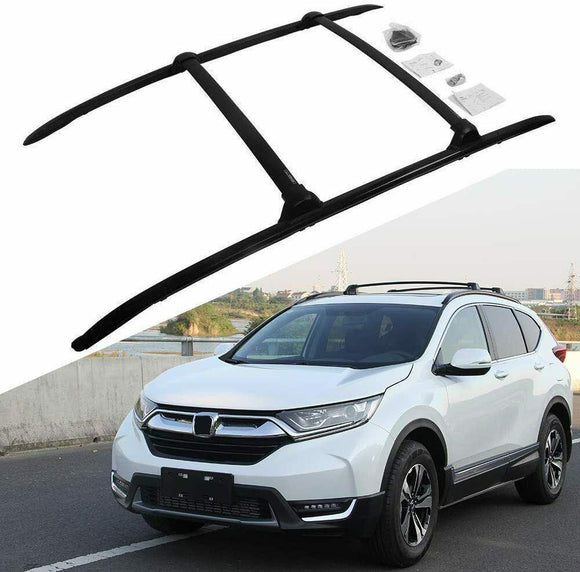 Fit 2017-2021 Honda CRV Black Roof Rack Rail + Top Cross Bars Set Luggage Carrier