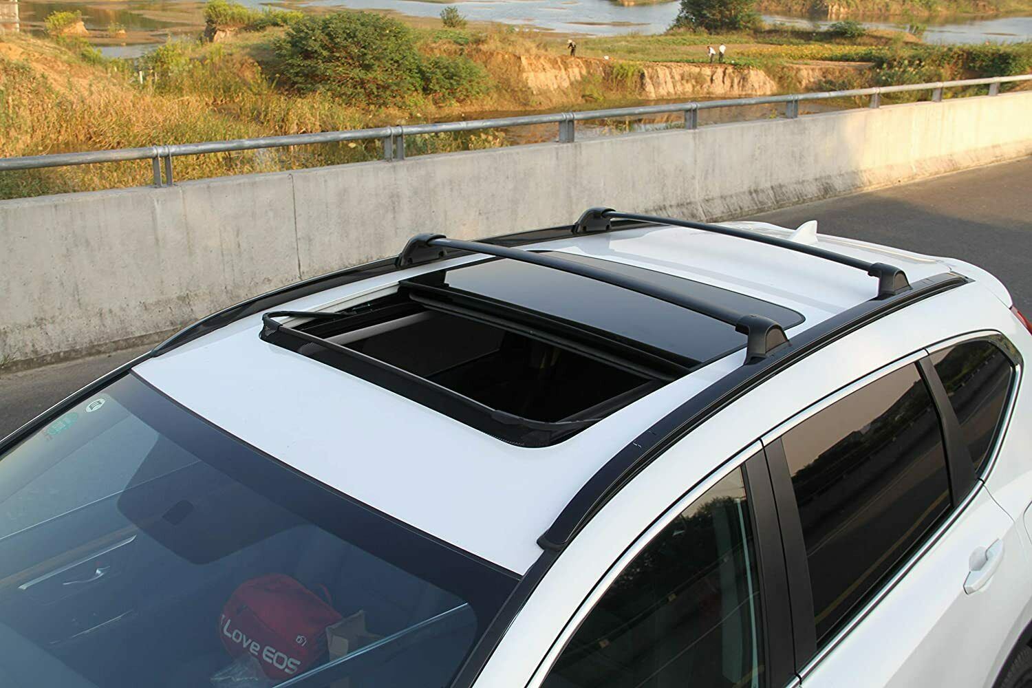 Fit 2017-2021 Honda CRV Black Roof Rack Rail + Top Cross Bars Set Luggage Carrier