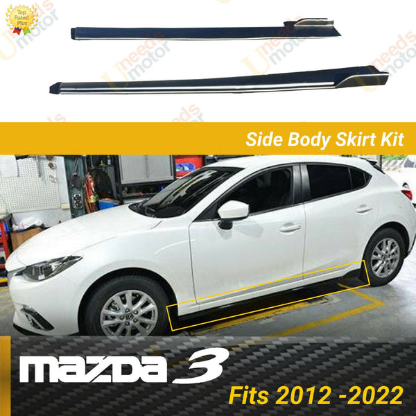 Fit 2012-2022 Mazda 3 JDM Rocker Panel Side Skirts Body Kit Extension (Unpainted Matte Black)