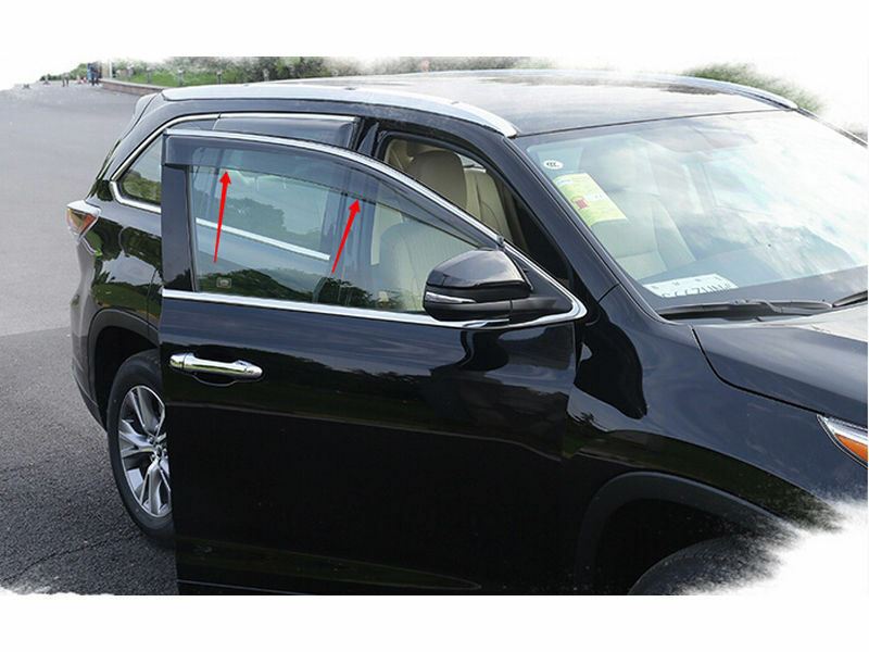 Fit 2014-2018 Toyota Highlander Clip-On Chrome Trim Vent Window Visors Rain Sun Wind Guards Shade Deflectors