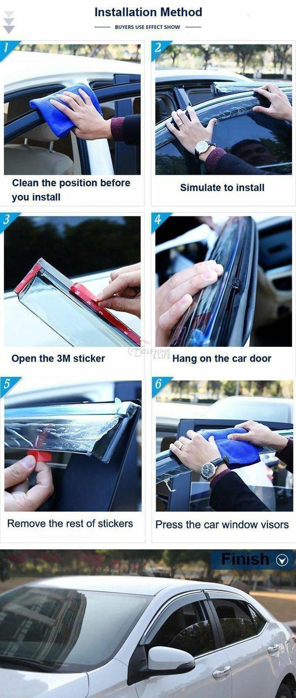 Fit 2014-2018 Toyota Highlander Clip-On Chrome Trim Vent Window Visors Rain Sun Wind Guards Shade Deflectors