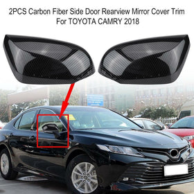 Fit 2018 Toyota Camry Side Door Rearview Mirror Cover Trim (Carbon Fiber Print)