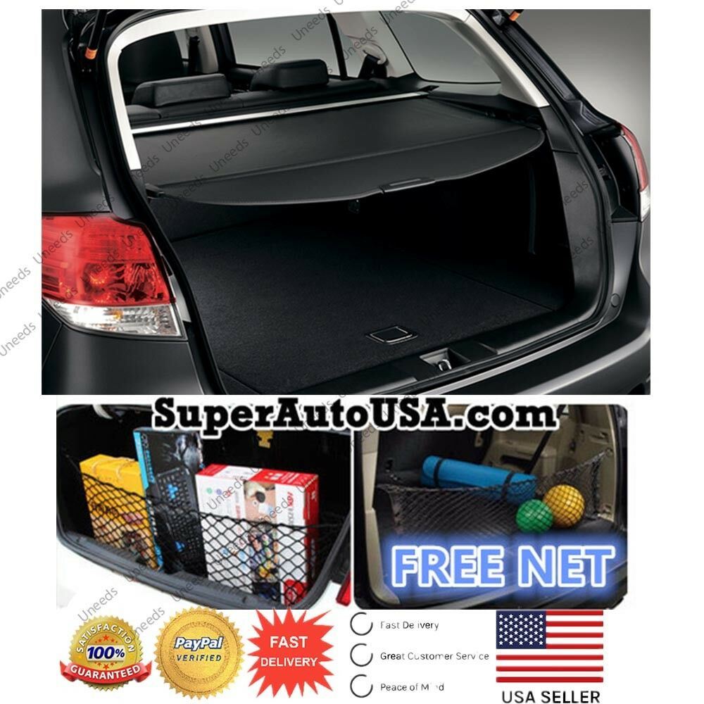 Fits 2015-2019 Subaru Outback Luggage Rear Trunk Retractable Tonneau Cargo Cover and Free Net (Black) - 0