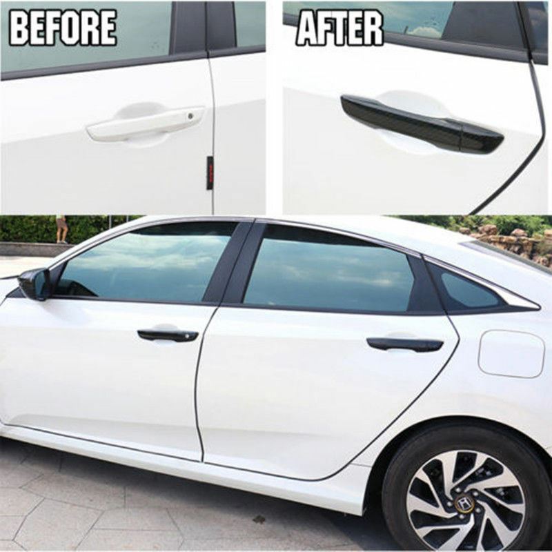 Fit 2016-2020 Honda Civic Door Handle Cover Bezel Trim (Carbon Fiber Print, Smart Holes)