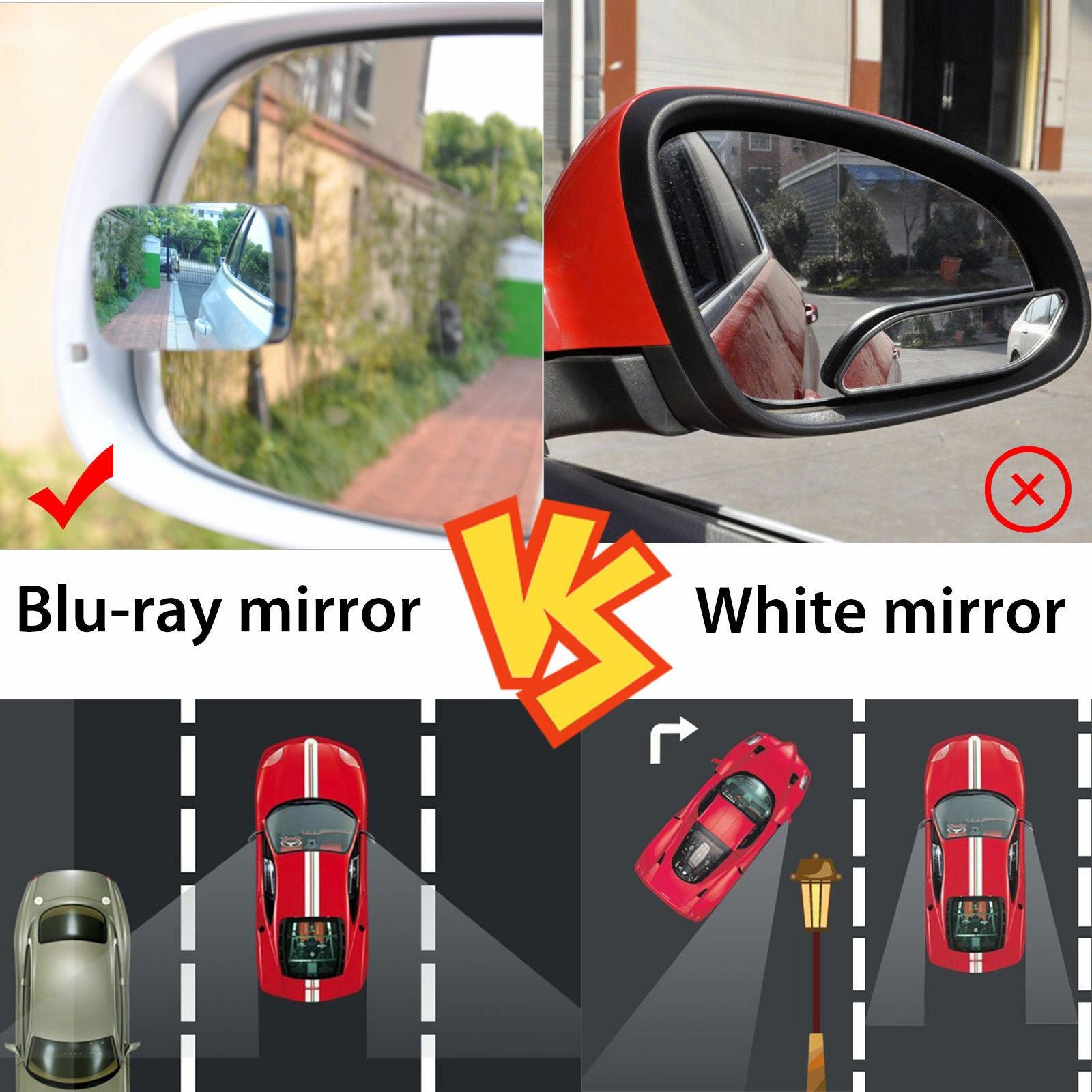 Universal 2 uds blanco punto ciego espejo gran angular retrovisor coche espejo lateral - 0