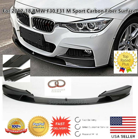 Parachoques delantero estilo M compatible con BMW F30 3 Series 2012-2018, borde inferior (impresión de fibra de carbono) 
