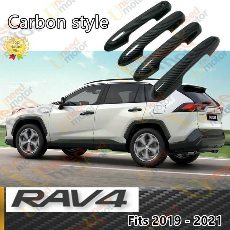 Fit 2019-2021 Toyota RAV4 Car Side Door Handle Cover Trim (Carbon Fiber Print, Smart Holes)