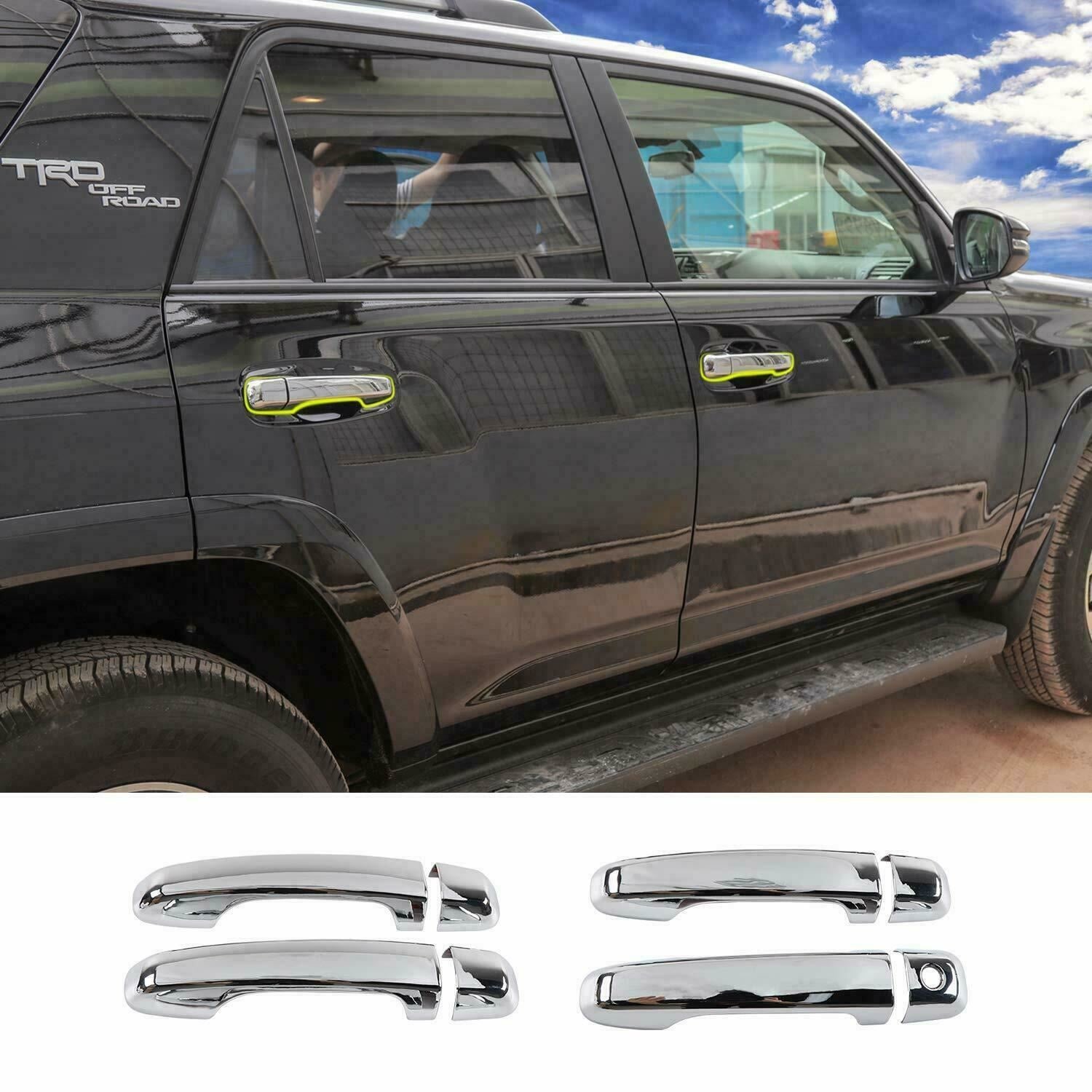 Ajuste 2007-2019 Toyota Tundra perillas de manija de puerta externa Trim Decor Cover (cromo)