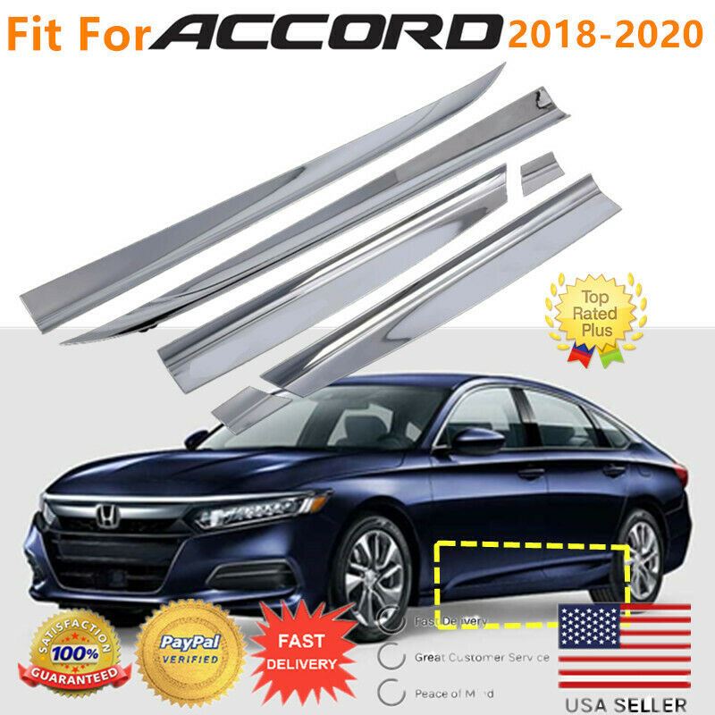Fit 2018-2021 Honda Accord Stainless Steel Side Body Door Molding Trim (Chrome, 6 pcs)