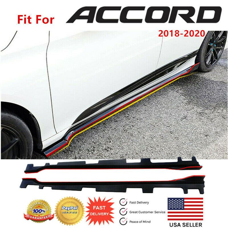 Fit 2018-2020 Honda Accord Side Body Faldón extensión labio (negro brillante con ribete rojo) - 0