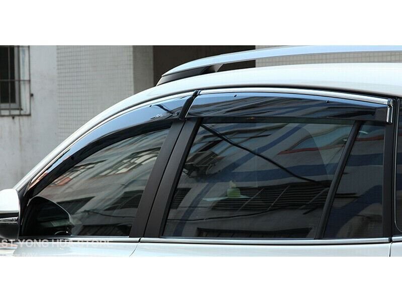 Fit 2015-2020 Acura TLX Clip-On Chrome Trim Vent Window Visors Rain Sun Wind Guards Shade Deflectors - 0