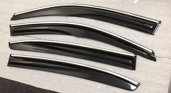 Fit 2017-2021 Honda Civic Hatchback Mugen Style Clip-On Chrome Trim Vent Window Visors Rain Sun Wind Guards Shade Deflectors