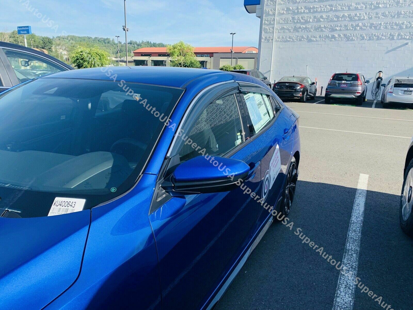Fit 2017-2021 Honda Civic Hatchback Mugen Style Clip-On Chrome Trim Vent Window Visors Rain Sun Wind Guards Shade Deflectors