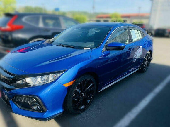 Fit 2017-2021 Honda Civic Hatchback Mugen Style Clip-On Chrome Trim Vent Window Visors Rain Sun Wind Guards Shade Deflectors